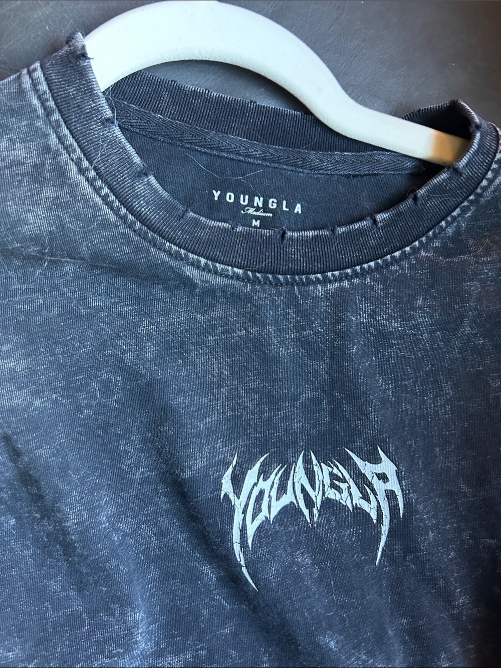 YoungLA Black Acid-Wash Long Sleeve Tee with White Logo - Picture 2 of 8